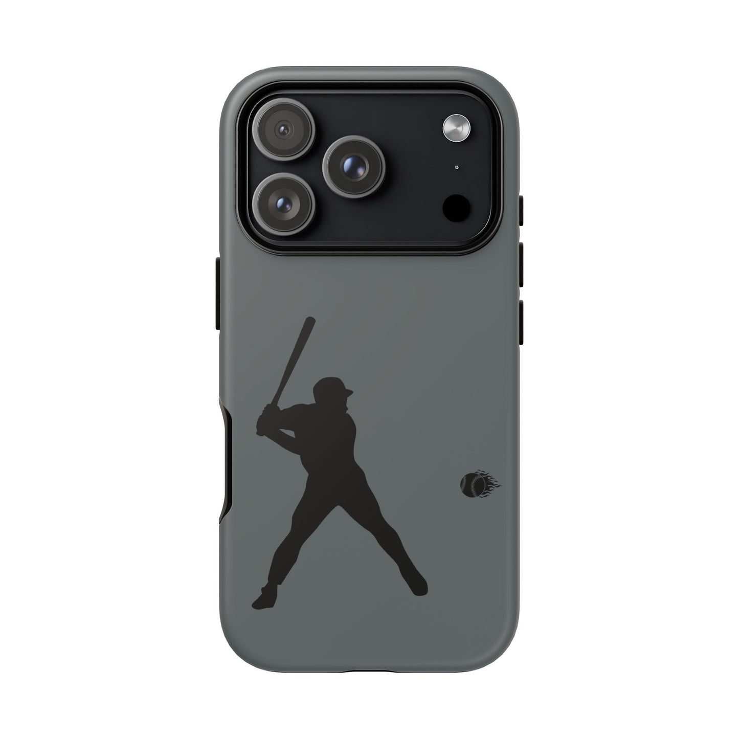 Black baseball silhouette tough phone case for iPhone, durable protective sporty cover by Printify, designed for rugged use.