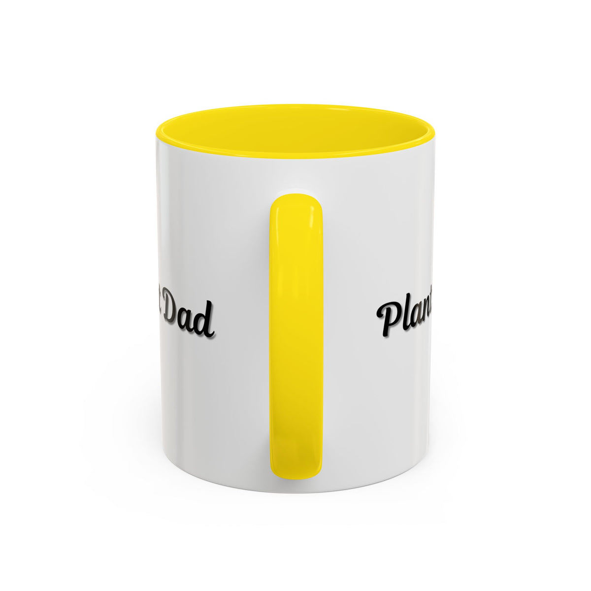 Black-handle Plant Dad coffee mug with plant-themed design, perfect for plant lovers, available in 11oz and 15oz sizes.