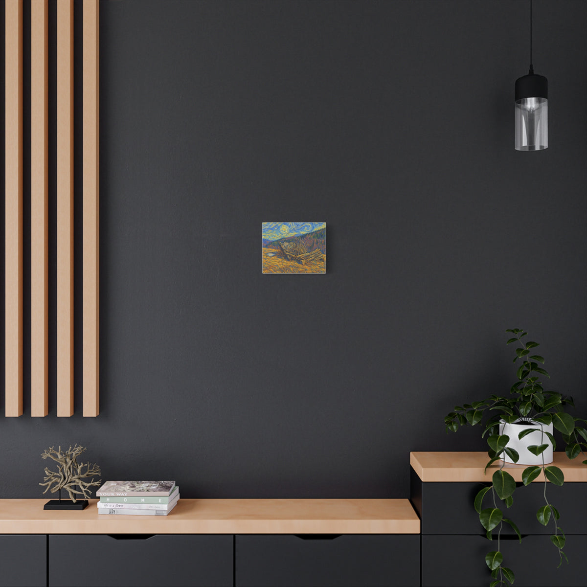Impressionist Starry Landscape canvas print by Printify, featuring a vibrant night sky with stars and scenic landscape.