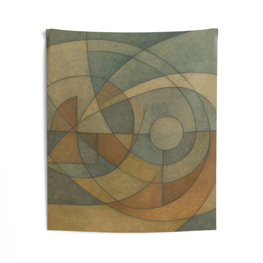 Abstract geometric tapestry featuring earth tone colors, modern wall art design, printed by Printify for stylish home decor.