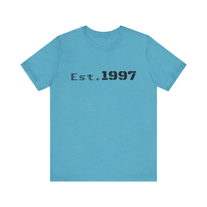 Vintage 1997 Established T-Shirt by Printify featuring retro design and bold "Est. 1997" text on classic cotton fabric.