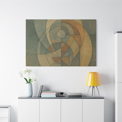 Abstract geometric circles on a matte canvas print by Printify, showcasing modern design with vibrant colors and clean lines.