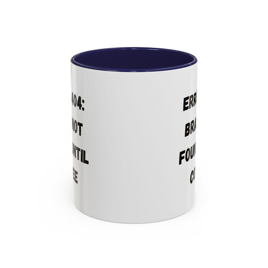White ceramic "Error 404" coffee mug with black text, ideal for programmers and tech enthusiasts.