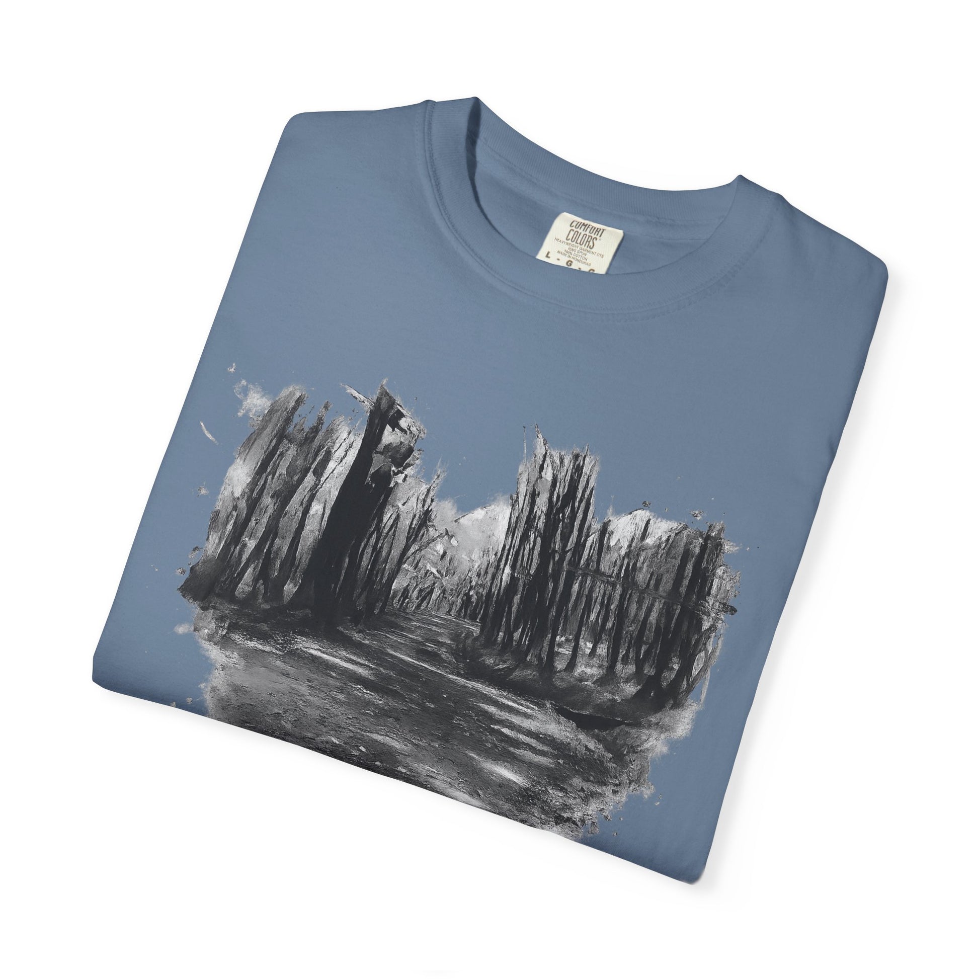 Artistic Forest Scene T-shirt | Nature Lover Gift, Outdoor Adventure Tee, Eco-Friendly Fashion, Vintage Inspired Clothing, Unisex Gift - TRV