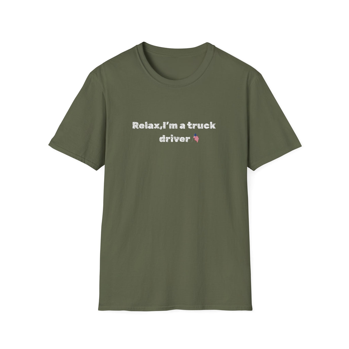 Pink heart and humorous text on a Relax, I'm a Truck Driver T-Shirt by Printify, casual trucker tee for men or women.