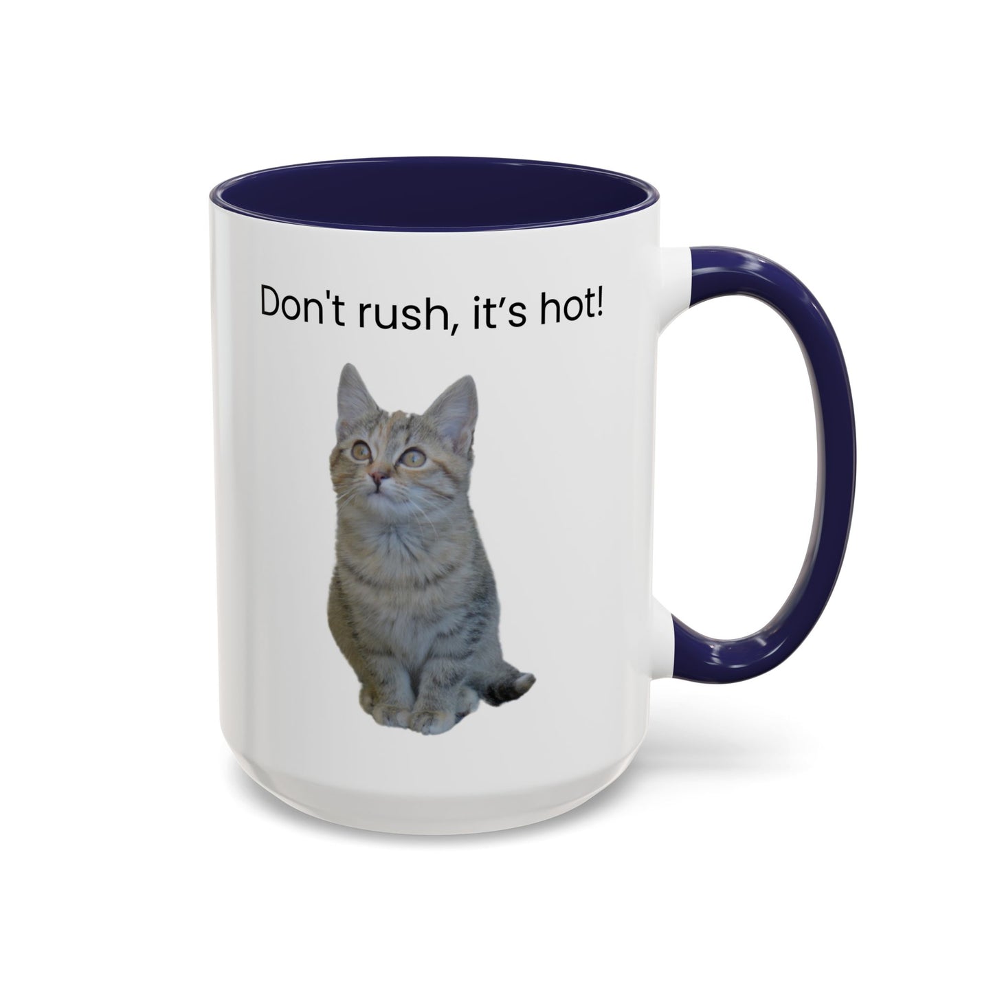 Cat Coffee Mug - "Don't rush, it's hot!" Accent Ceramic Mug (11/15 oz)