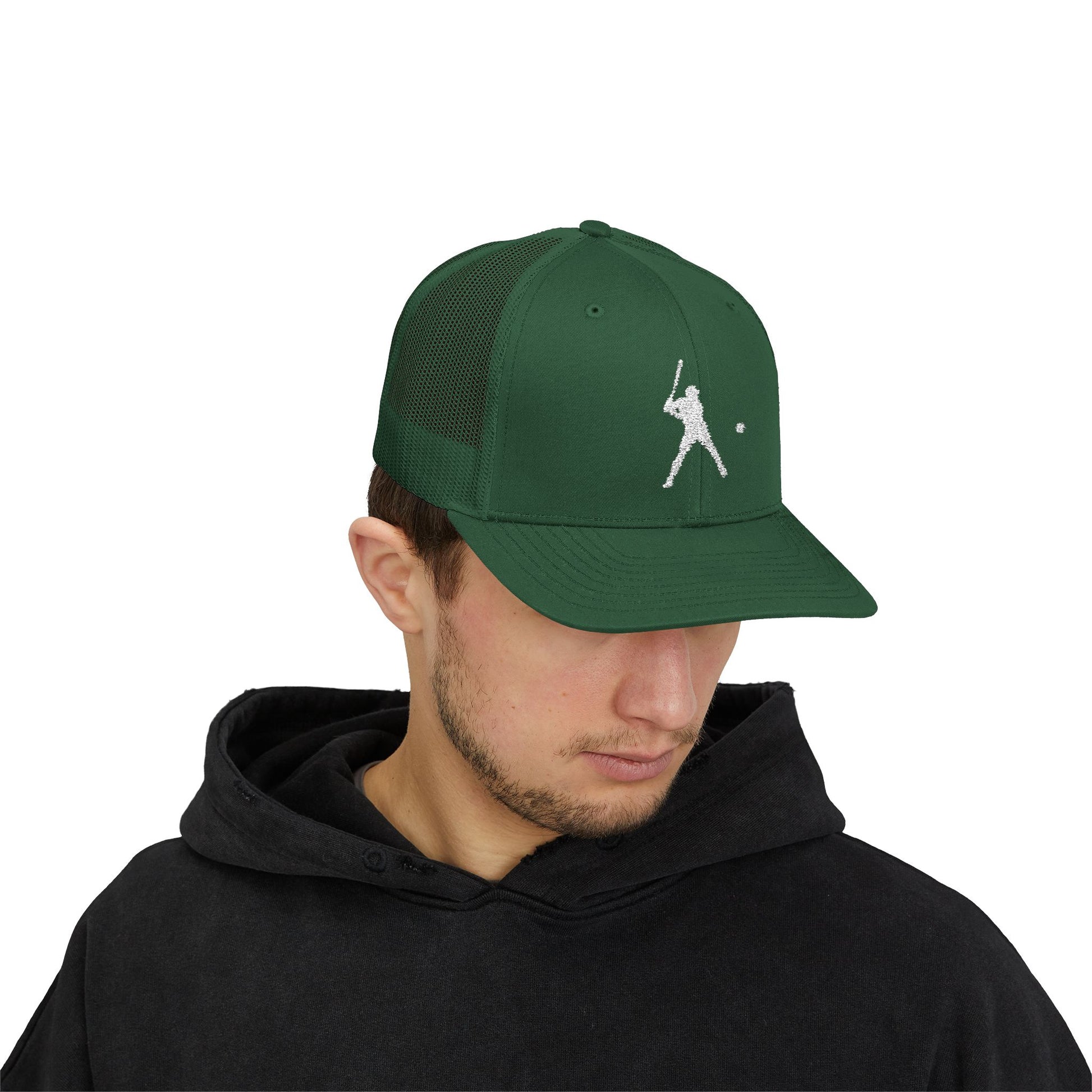 Vintage batter silhouette baseball snapback trucker cap by Printify, featuring classic trucker style and adjustable fit.