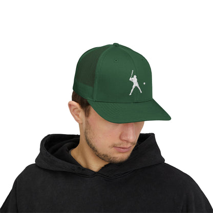 Vintage batter silhouette baseball snapback trucker cap by Printify, featuring classic trucker style and adjustable fit.
