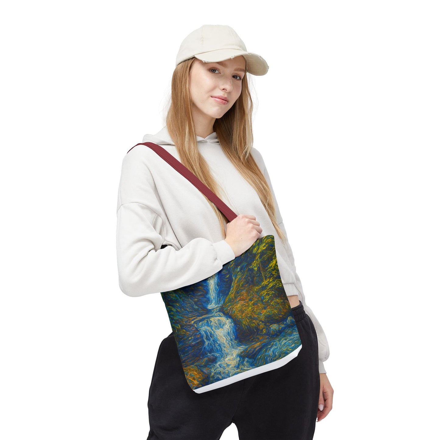 Nature-Inspired Tote Bag, Artistic Eco-Friendly Shopper, Waterfall Design, Reusable Market Bag, Gift for Nature Lovers - TRV