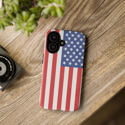 Durable American flag print phone case for iPhone, patriotic design, protective tough cover by Printify.
