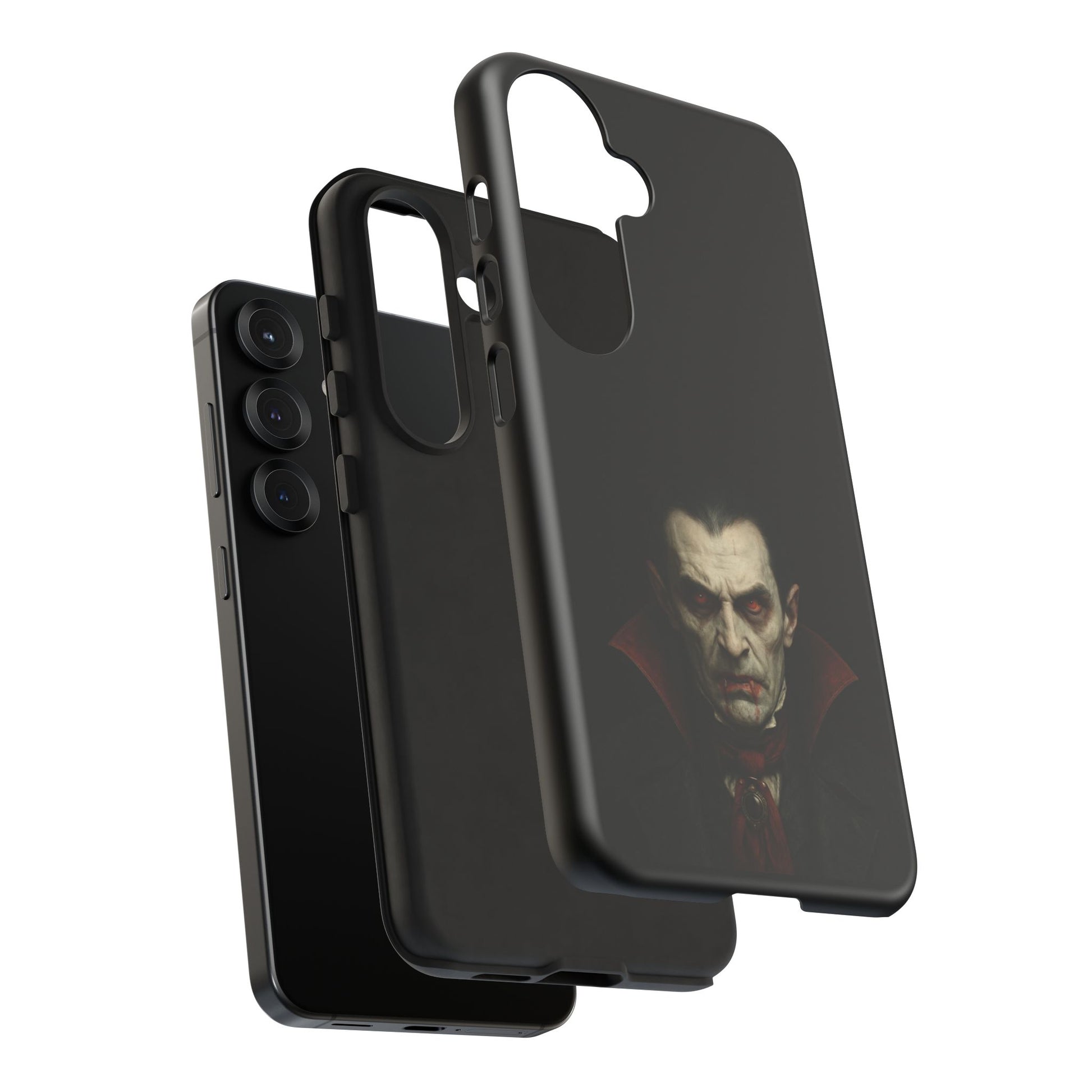 Gothic Dracula vampire portrait phone case for iPhone, featuring horror-themed artwork on a Printify iPhone cover.