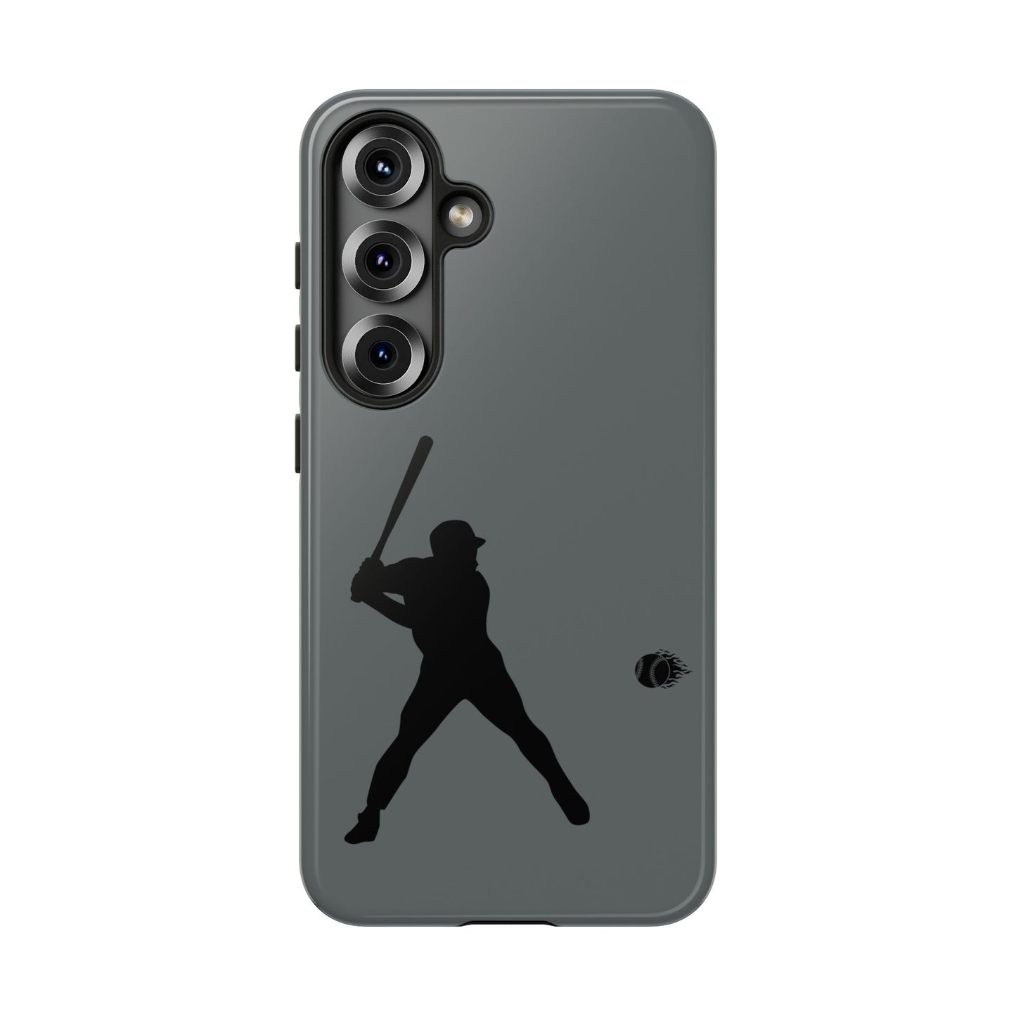 Black tough phone case with baseball silhouette design for iPhone, offering sporty protection from Printify.