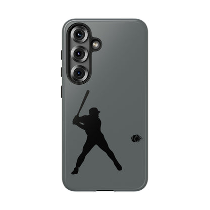 Black tough phone case with baseball silhouette design for iPhone, offering sporty protection from Printify.