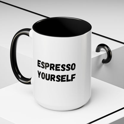 Espresso Yourself Coffee Mug - Fun Black Accented Mug for Coffee Lovers, Great Gift for Birthdays, Christmas, and Housewarming
