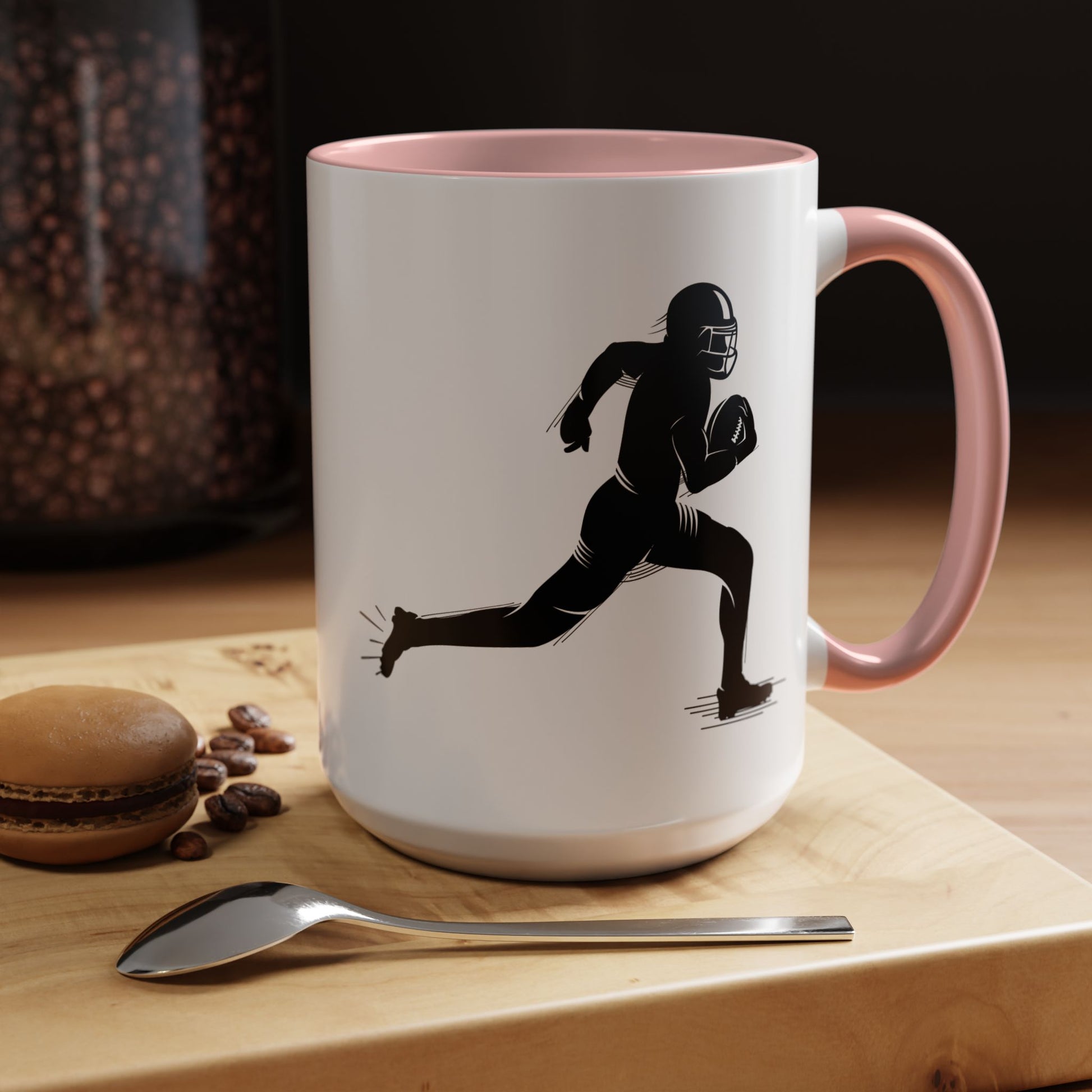 Football Player Themed Accent Coffee Mug, Sports Fan Gift, Unique Mug for Athletes, Coffee Lover, Game Day Essential - TRV