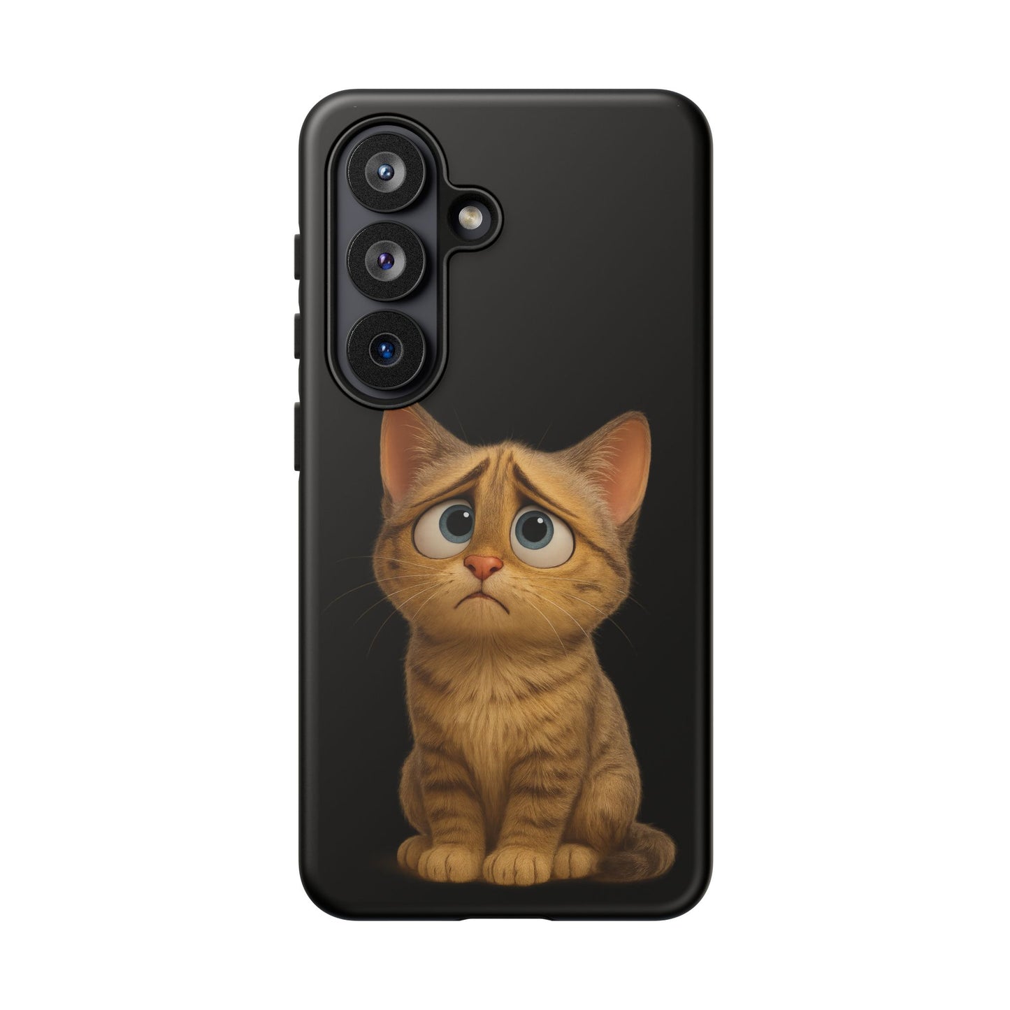 Cute sad kitty print phone case for iPhone, protective and stylish, by Printify featuring a sad kitten design.