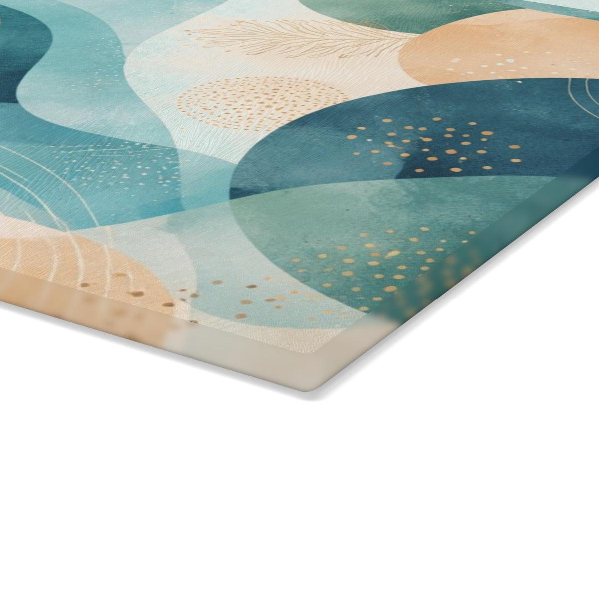 Abstract Ocean Waves Glass Cutting Board — Coastal Blue & Coral Decorative Chopping Board