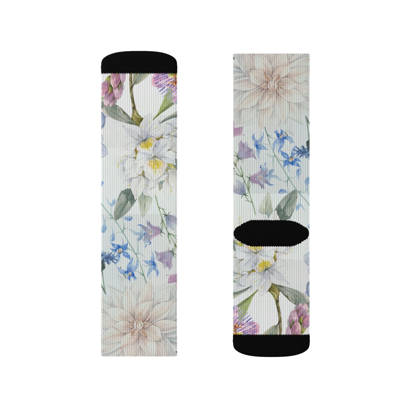 Watercolor Wildflower Socks | Floral Crew Socks, Pastel Garden Print