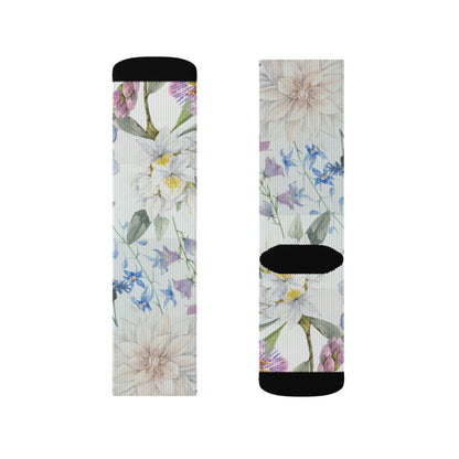 Watercolor Wildflower Socks | Floral Crew Socks, Pastel Garden Print