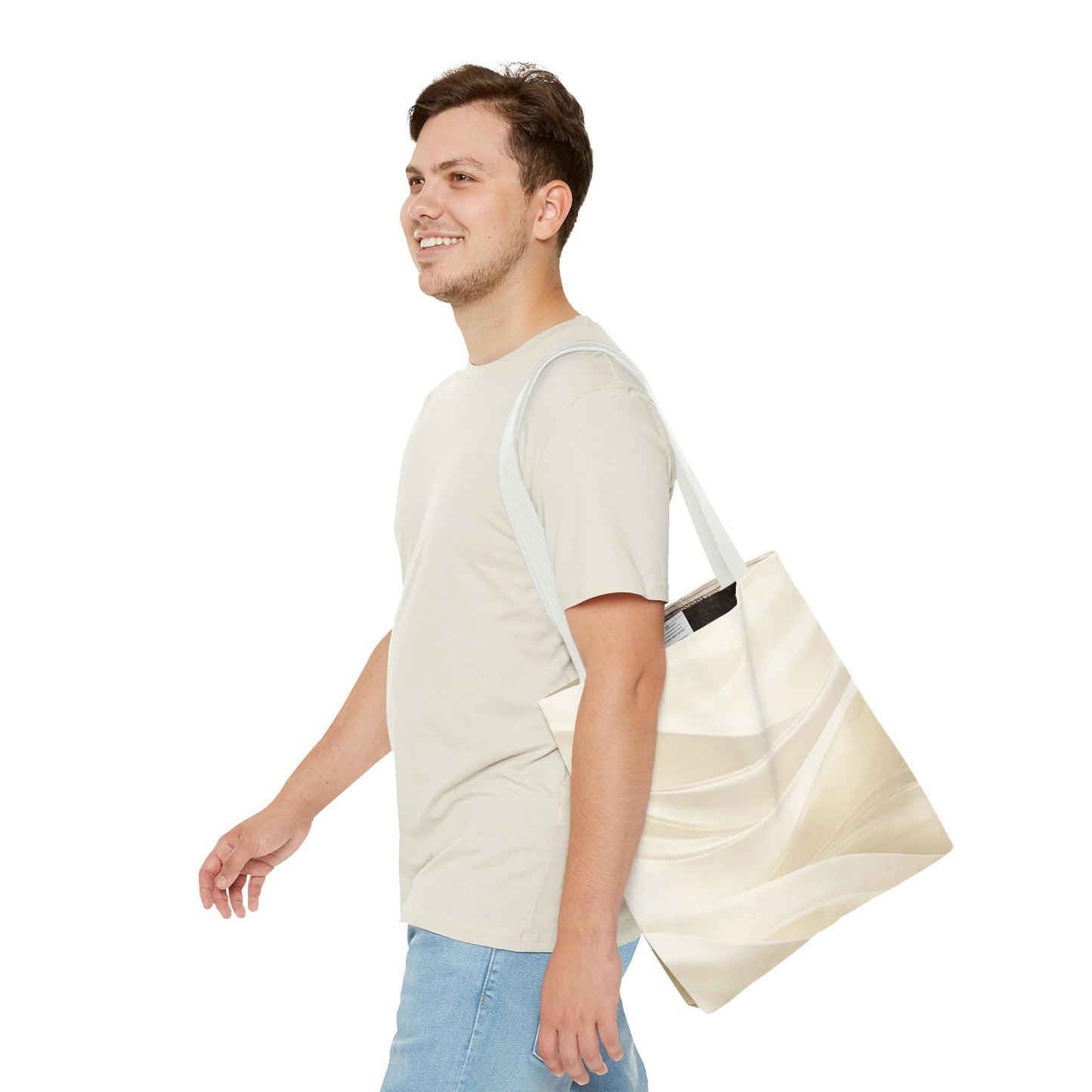 Cream Abstract Waves Tote Bag | Neutral Swirl Pattern