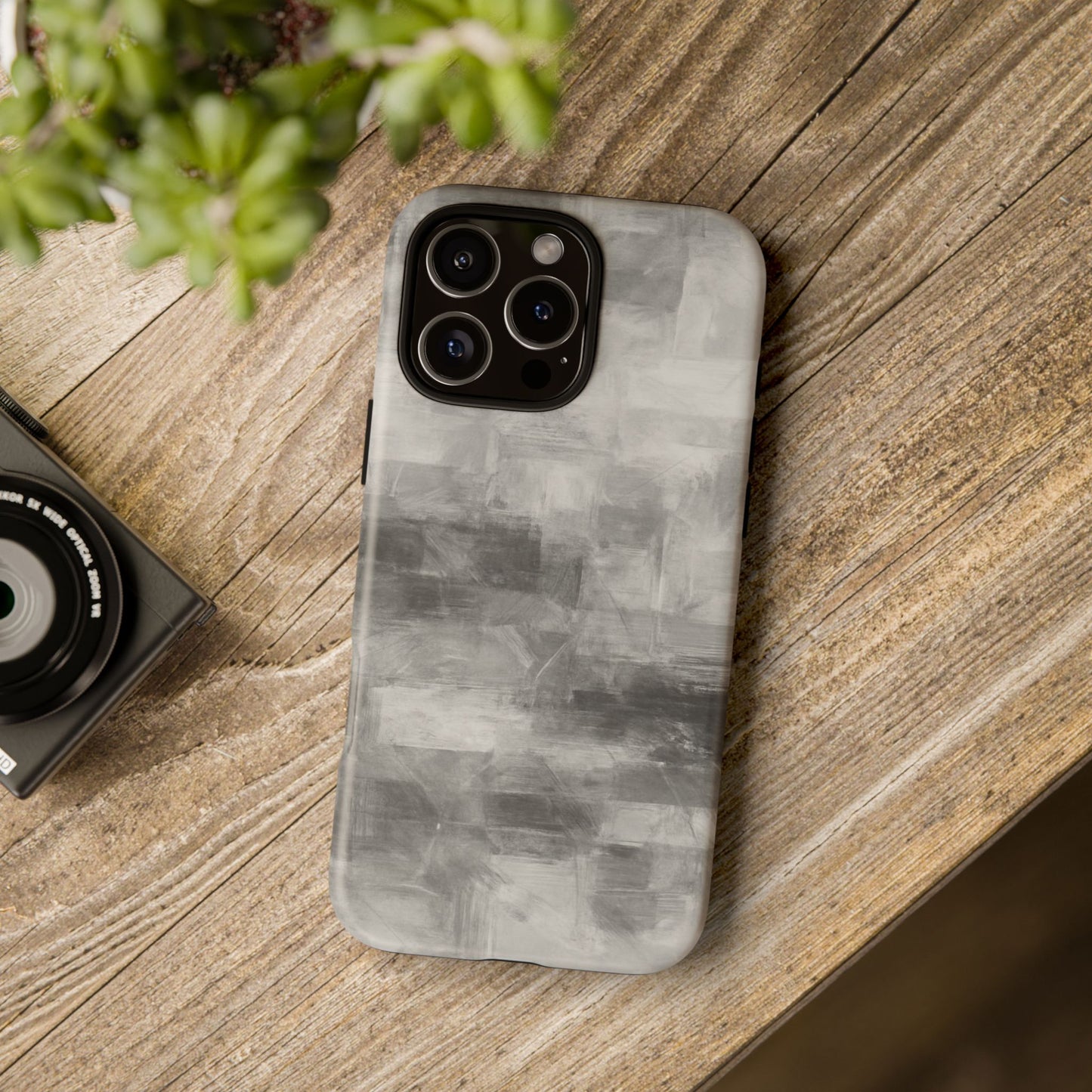 Abstract gray grid phone case by Printify, tough protective iPhone cover with modern geometric design.