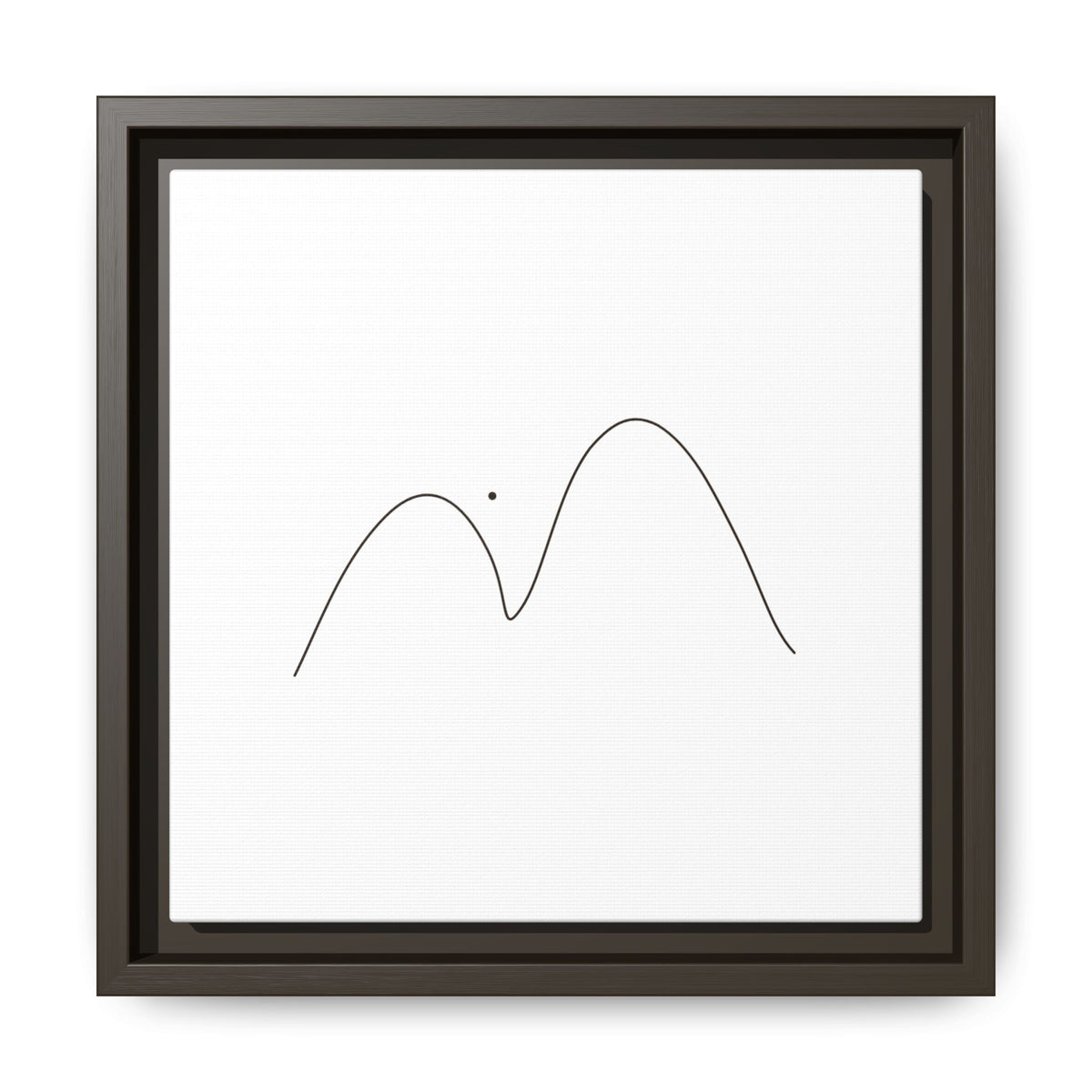 Framed minimalist mountain line art on matte canvas, modern wall decor by Printify, featuring simple mountain outline artwork.