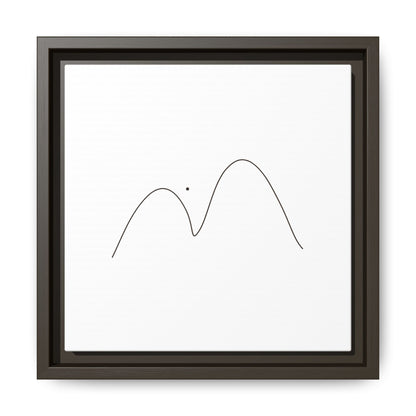 Framed minimalist mountain line art on matte canvas, modern wall decor by Printify, featuring simple mountain outline artwork.