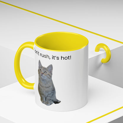 Cat Coffee Mug - "Don't rush, it's hot!" Accent Ceramic Mug (11/15 oz)