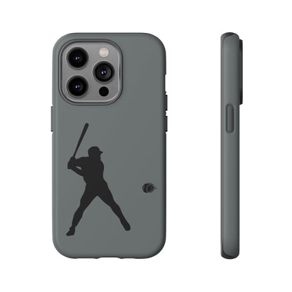 Black iPhone case with a white baseball silhouette design, providing durable protection for sports enthusiasts.
