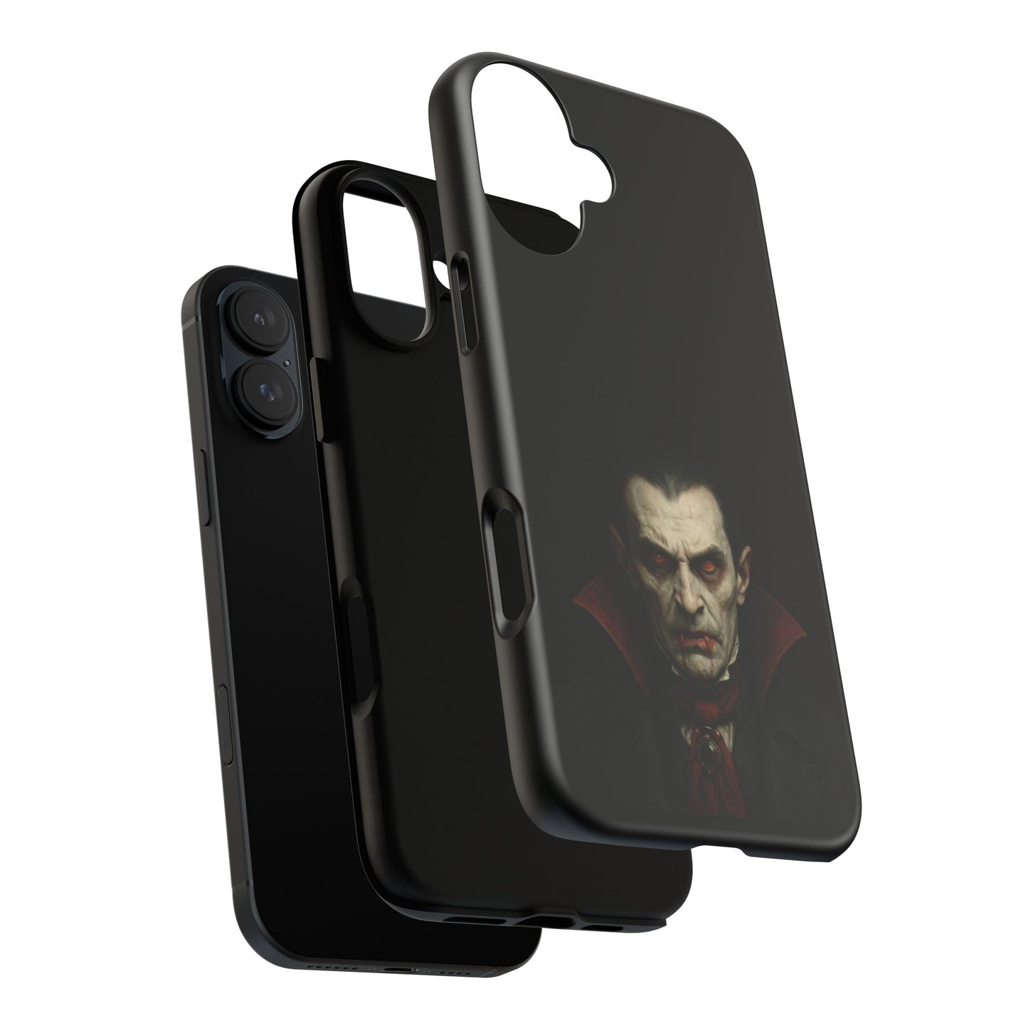Gothic vampire portrait phone case for iPhone featuring a Dracula horror design, by Printify.