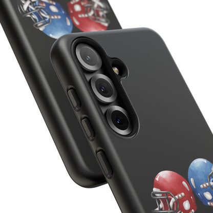 Red and blue football helmet tough phone case for iPhone, protective Printify cover with sports team design.