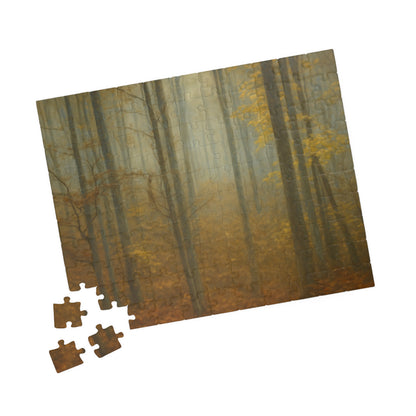 Misty Forest Trees Puzzle by Printify, 110 and 1014 piece jigsaw puzzle featuring a serene forest scene.