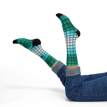 Teal Gradient Grid Socks | Sublimation Patterned Socks