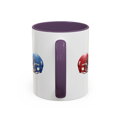 Football Helmet Coffee Mug — Red vs Blue Rivalry Accent Mug (11/15oz)