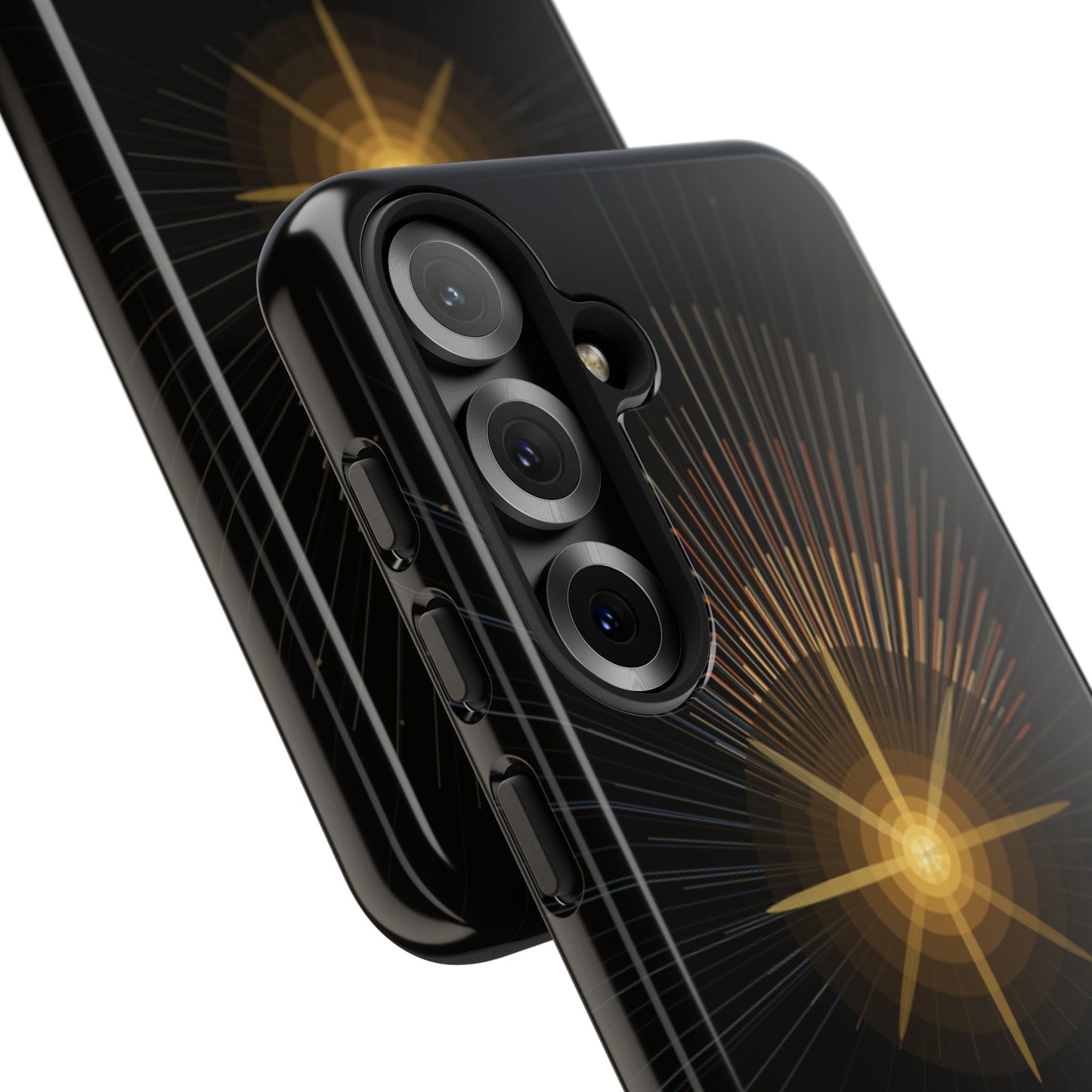 Tough Cases - Radiant Star Phone Case, Protective Black Shockproof Cover with Golden Light Design