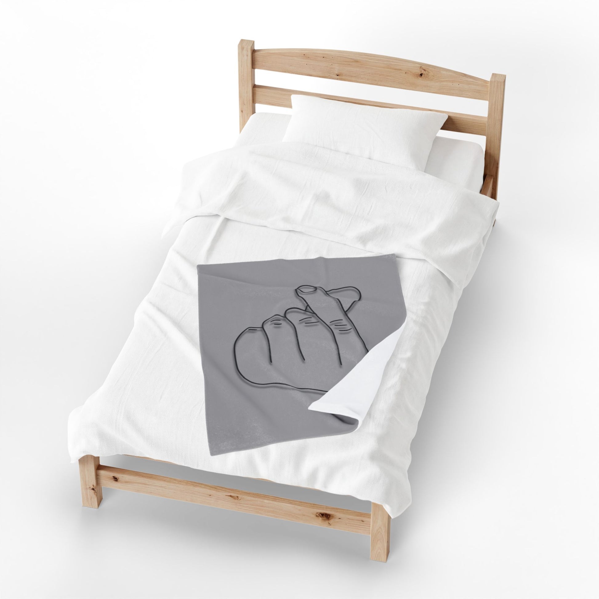 Velvet plush blanket with heart gesture print, soft all-over design by Printify, ideal for cozy home decor or gift-giving.
