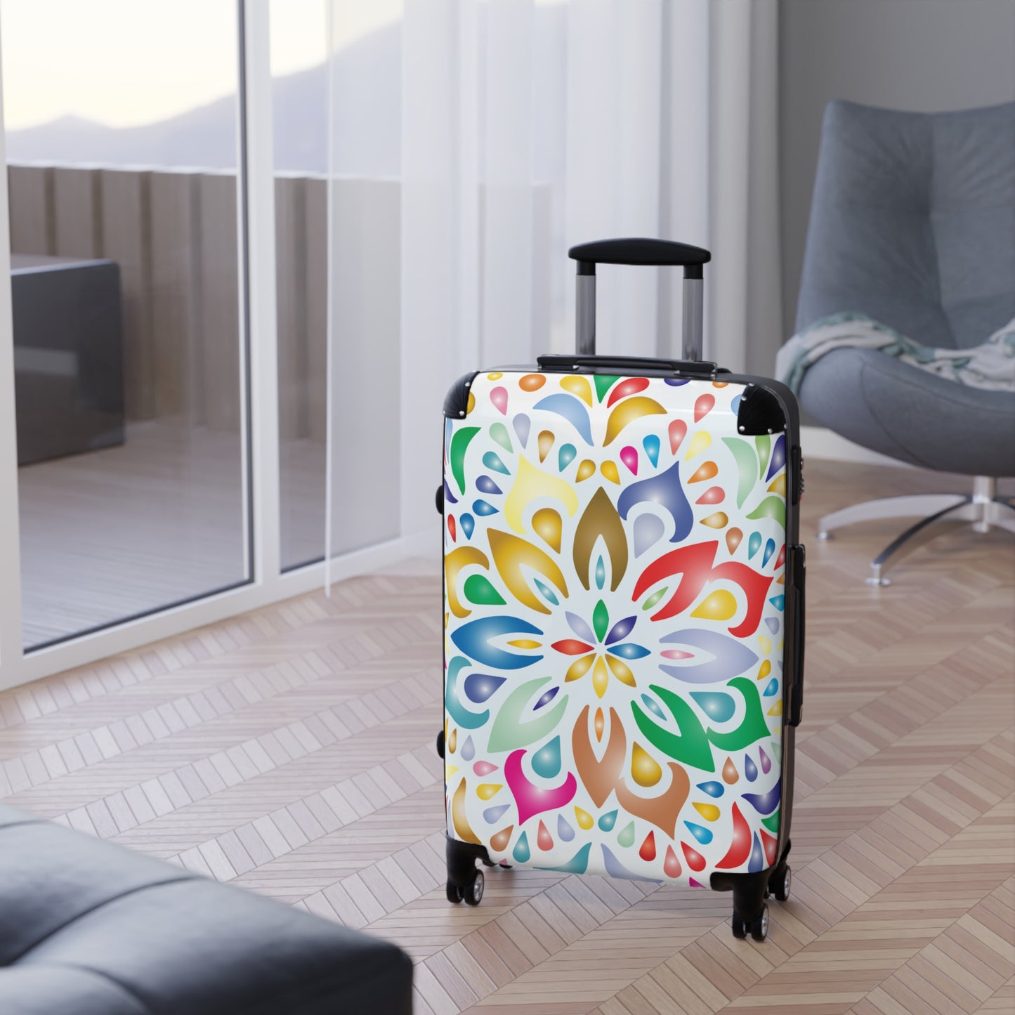 Colorful Mandala Carry-On Suitcase — Vibrant Floral Travel Luggage