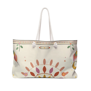 Boho floral mandala weekender bag in neutral pastels