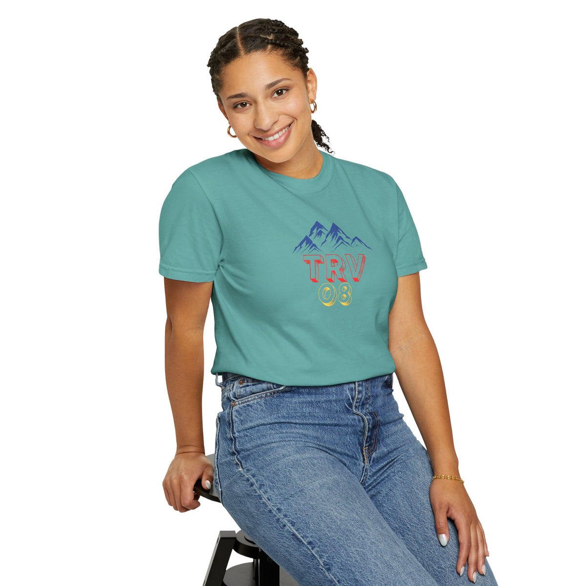 Unisex garment-dyed T-shirt with TRV08 Logo print by Printify, soft cotton fabric, relaxed fit, casual style.