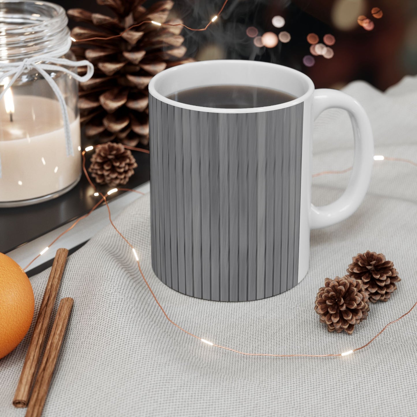 Gray Vertical Stripe Ceramic Mug — Modern Minimalist Coffee Cup (11oz, 15oz)
