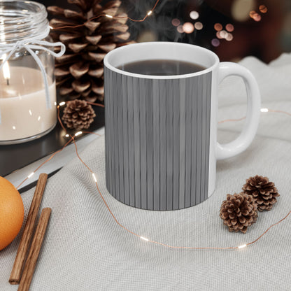 Gray Vertical Stripe Ceramic Mug — Modern Minimalist Coffee Cup (11oz, 15oz)