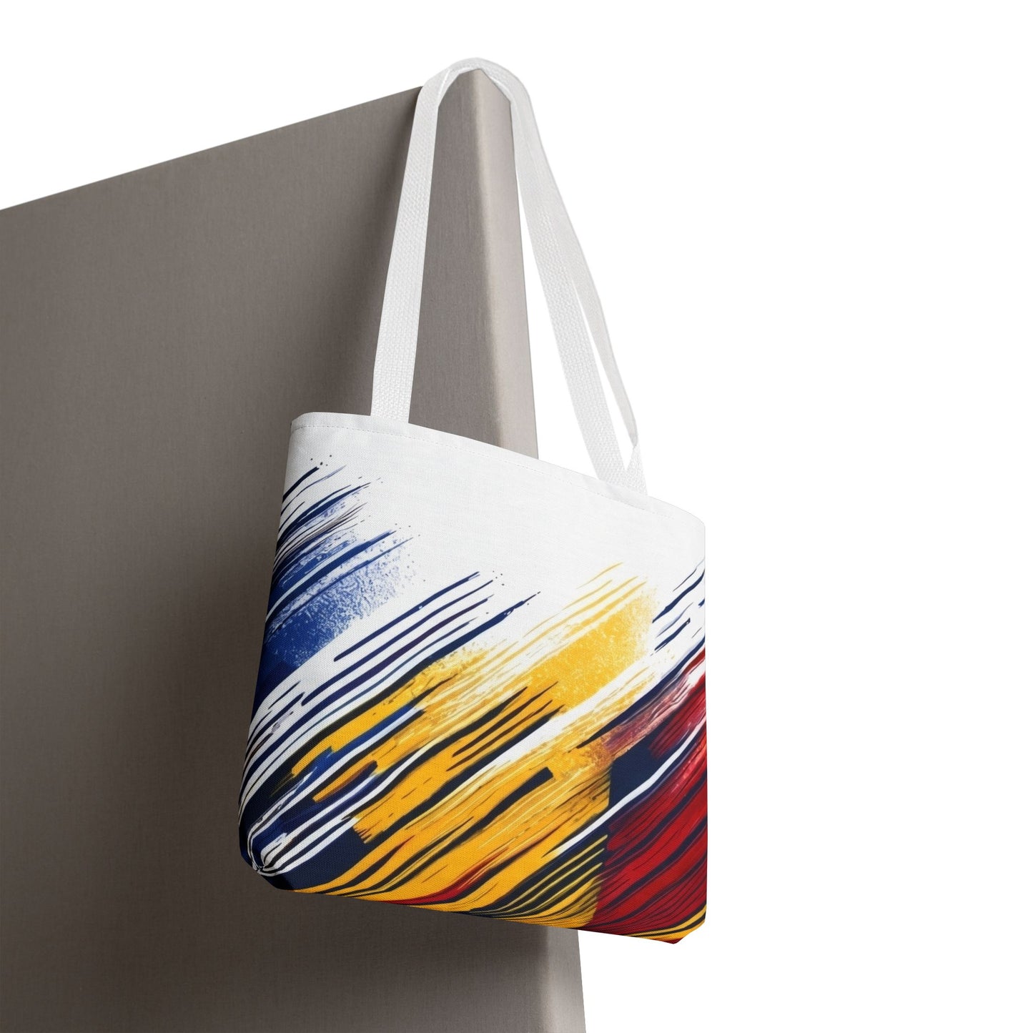 Abstract Brushstroke Tote Bag - Bold Red, Yellow & Blue All-Over Print