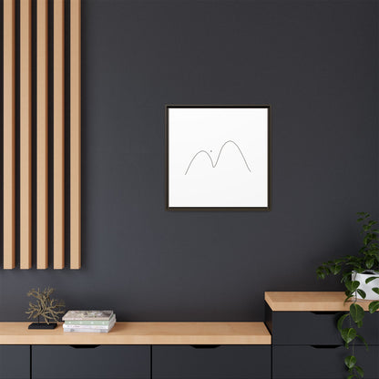 Framed minimalist mountain line art on matte canvas, modern wall decor by Printify, featuring simple mountain outline design.