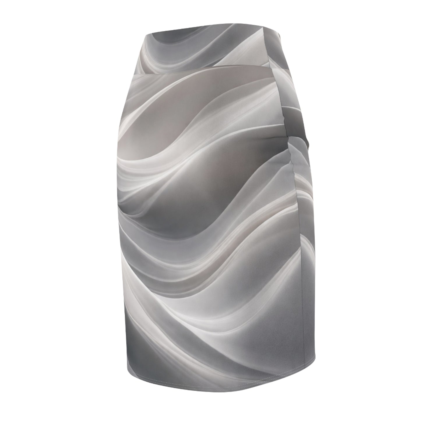 Abstract Gray Wave Pattern Pencil Skirt | Monochrome Swirl Design