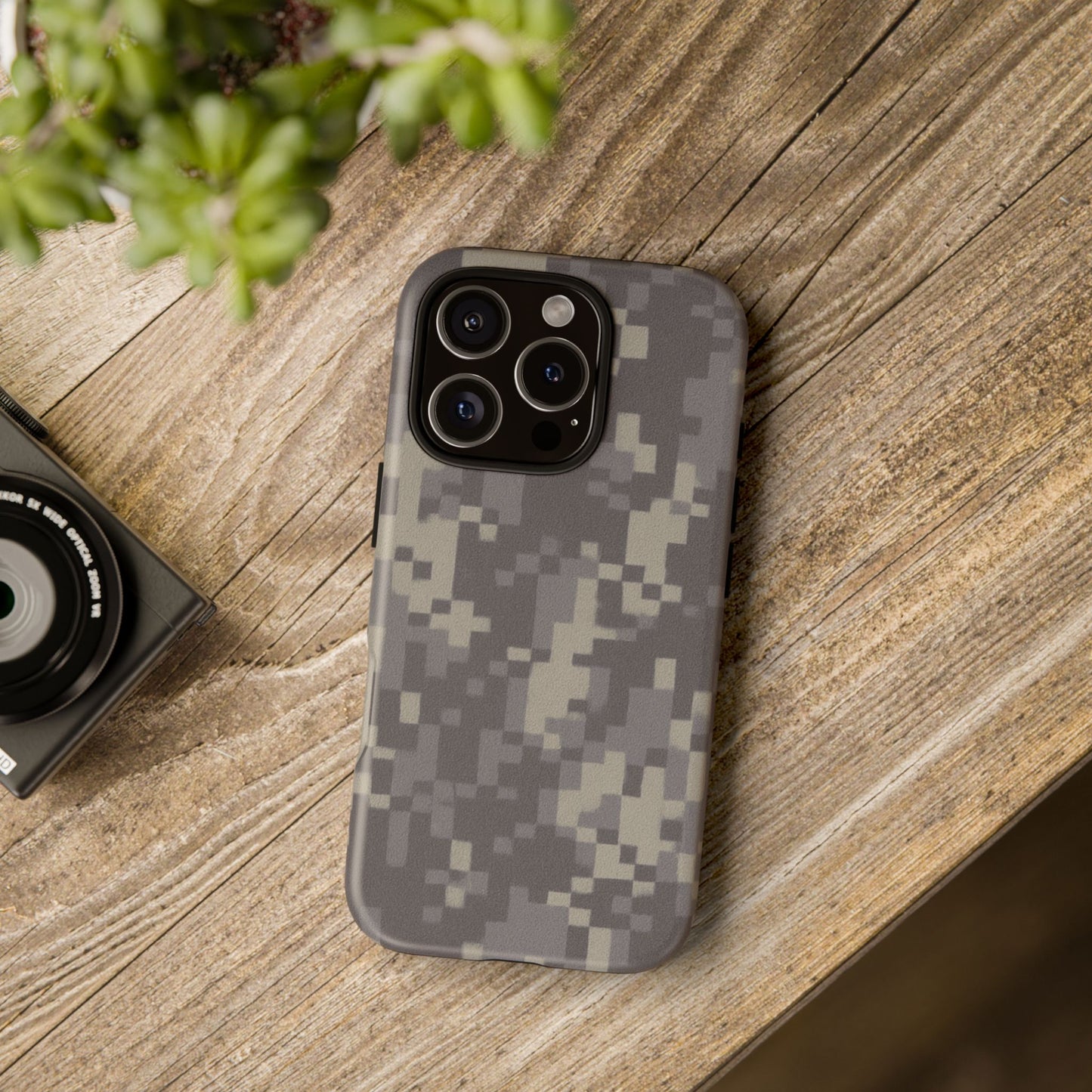 Digital camouflage tough phone case by Printify, rugged protective cover for smartphones with a durable camo design.