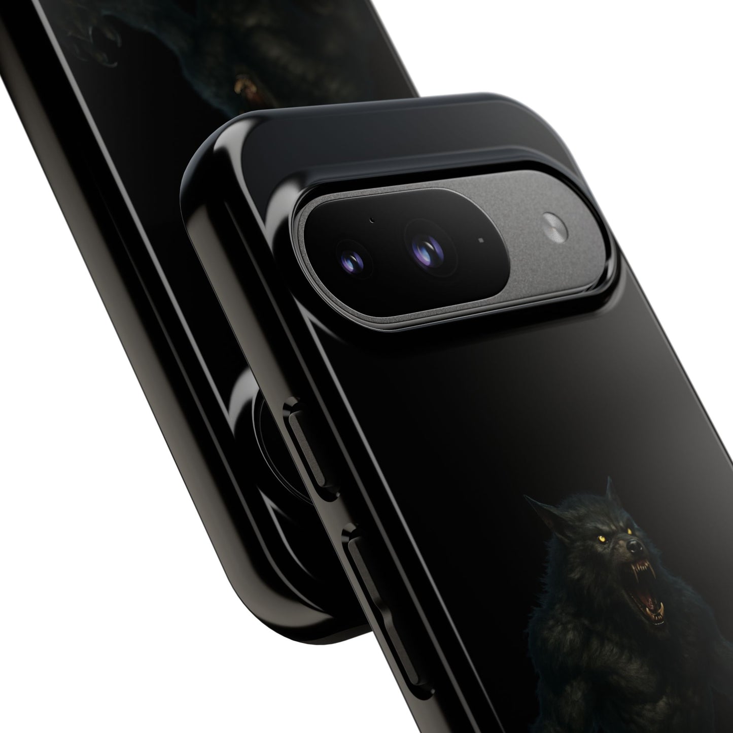 Dark monster graphic werewolf phone case, tough protective design for smartphones with bold, detailed monster illustration.