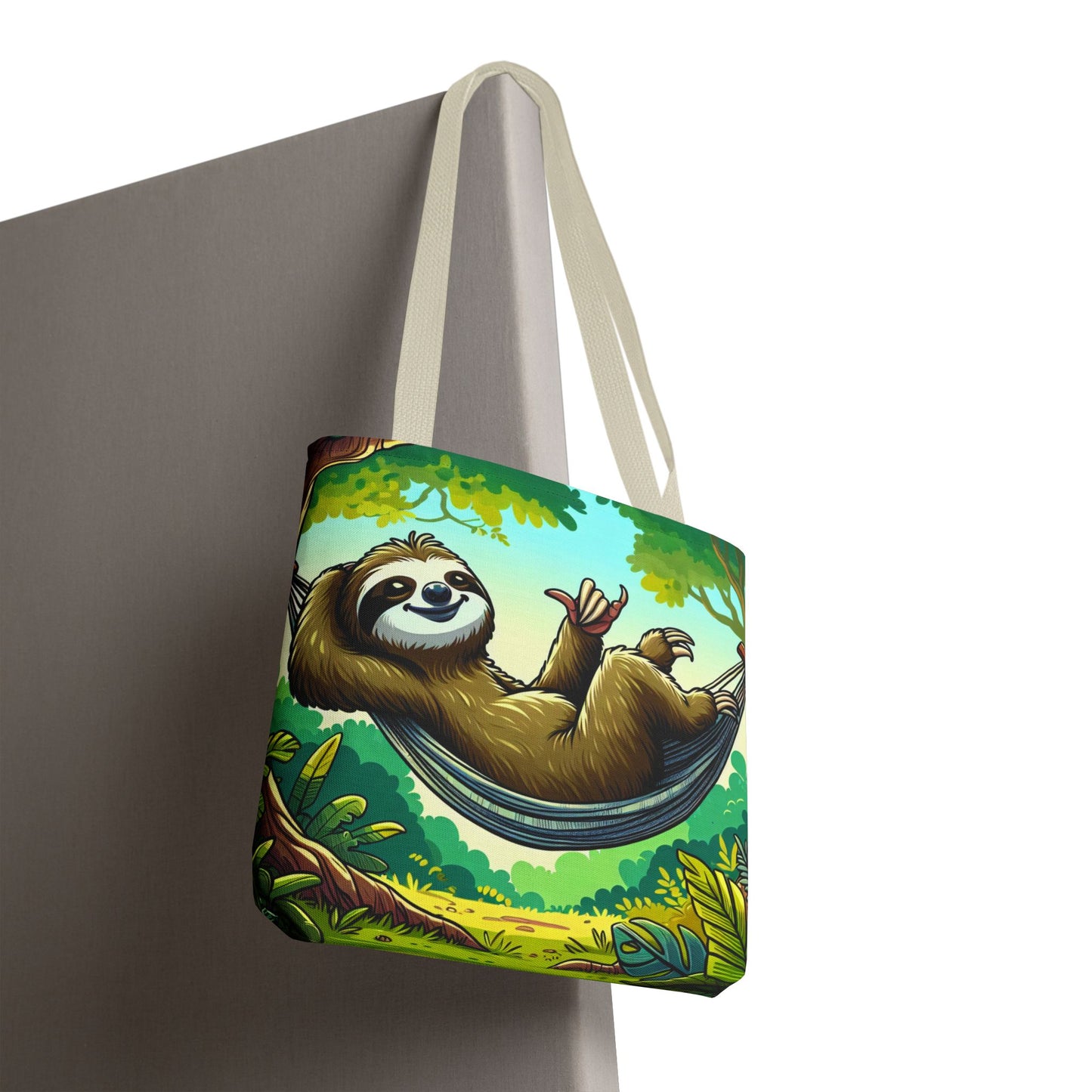 Cute sloth tote bag by Printify, eco-friendly canvas bag featuring a charming sloth design for animal lovers.