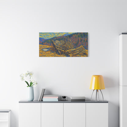 Impressionist Starry Landscape canvas print by Printify featuring a vibrant night sky with stars and a serene landscape scene.