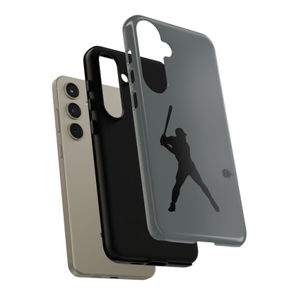Black protective iPhone case with a baseball silhouette design, ideal for sports enthusiasts, by Printify.