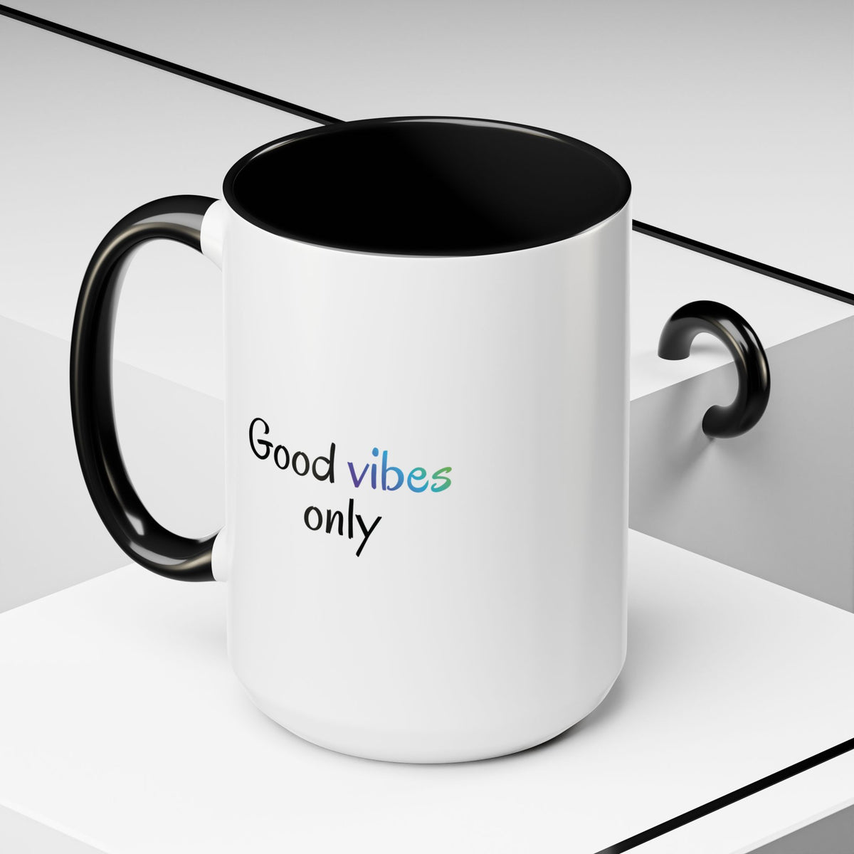 Printify Good Vibes Only accent coffee mug with positive inspirational message, ideal for morning tea or coffee.